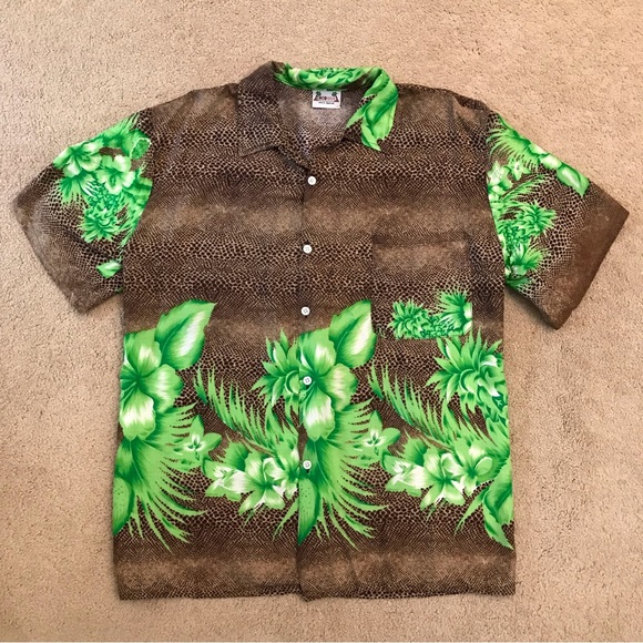Coco Wave Other - Coco Wave Hawaiian Camp Shirt Mens Medium Brown Green Relaxed Fit Tropical Print